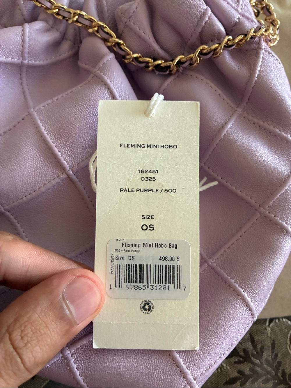 NEW TORY BURCH MINI FLEMING SOFT HOBO BAG ‘PALE PURPLE’ - Picture 6 of 6
